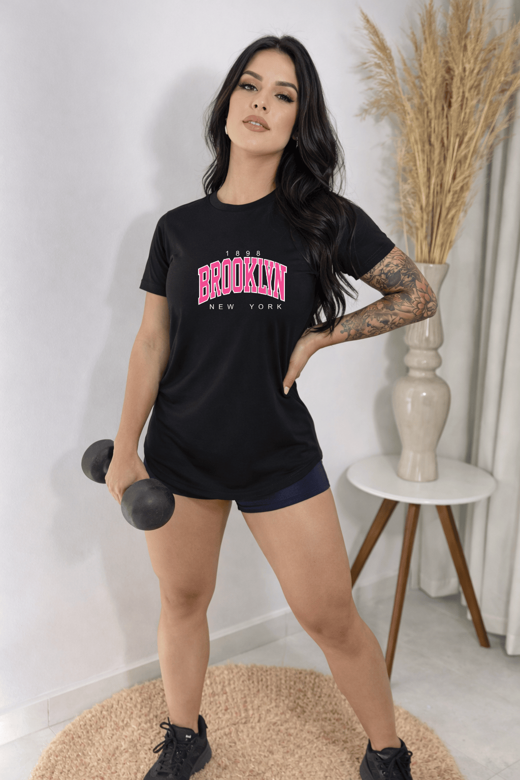 Camiseta Feminina Premium Manga Curta Tradicional  - Brooklyn New York Rosa