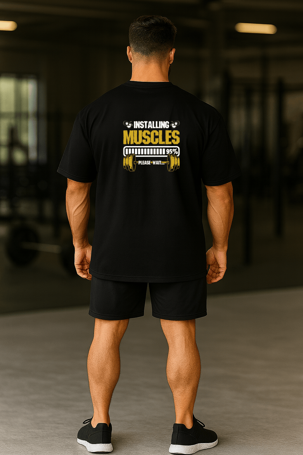 Camiseta Oversized Masculina | Estampa Instaling Muscles Amarelo