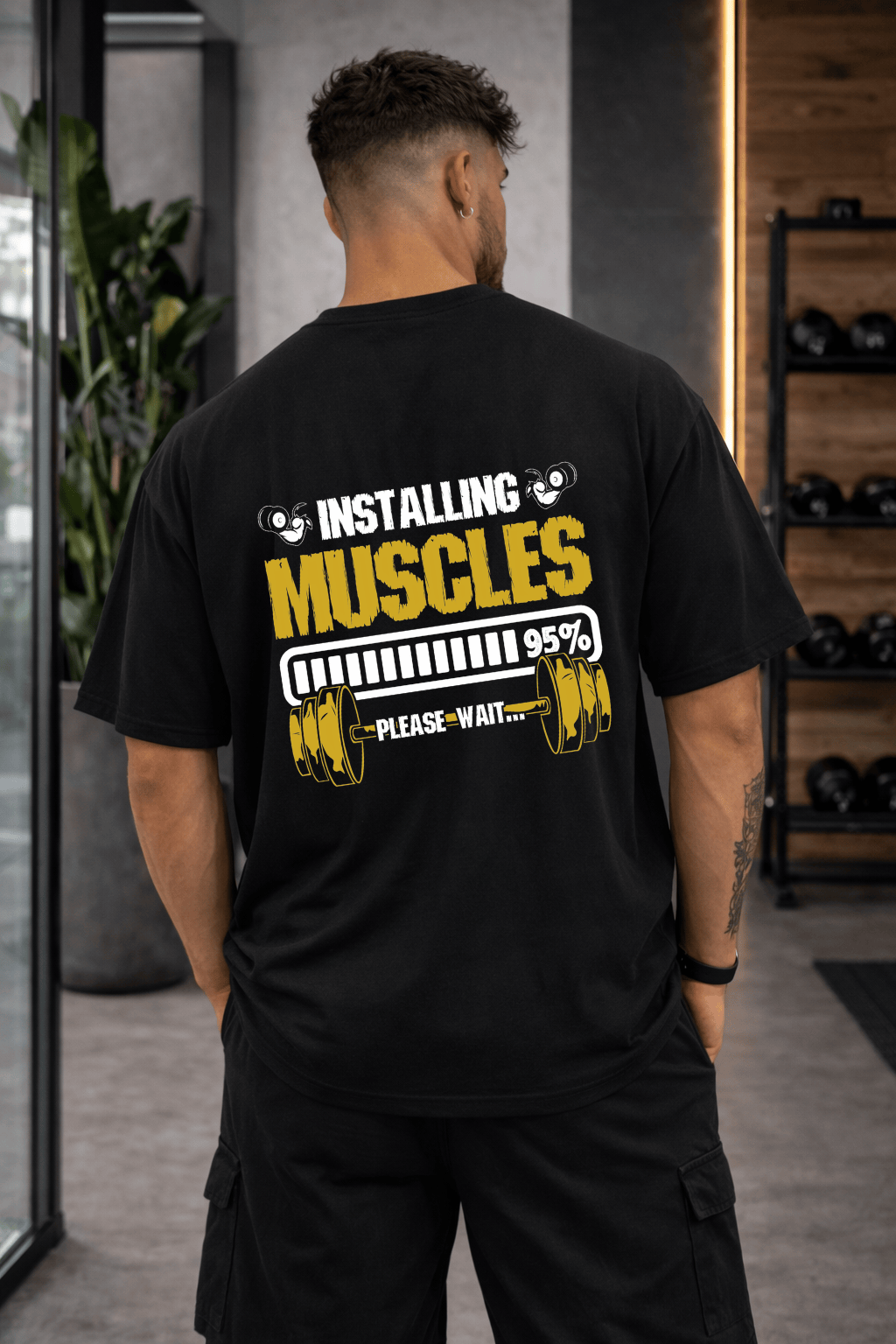 Camisetão Oversized Masculina | Estampa Instaling Muscles Please Wait Halteres