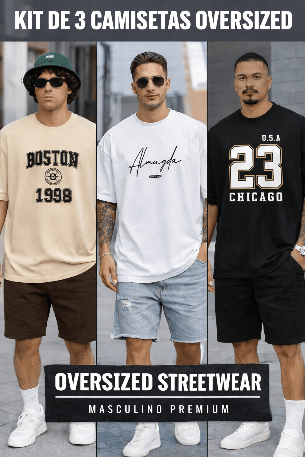 Pacote 3 Camisetas Oversized Masculina | Urban Legacy Pack - Mais Vendidas