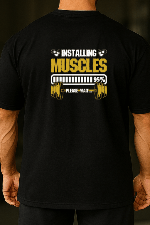 Camiseta Oversized Masculina | Estampa Instaling Muscles Amarelo