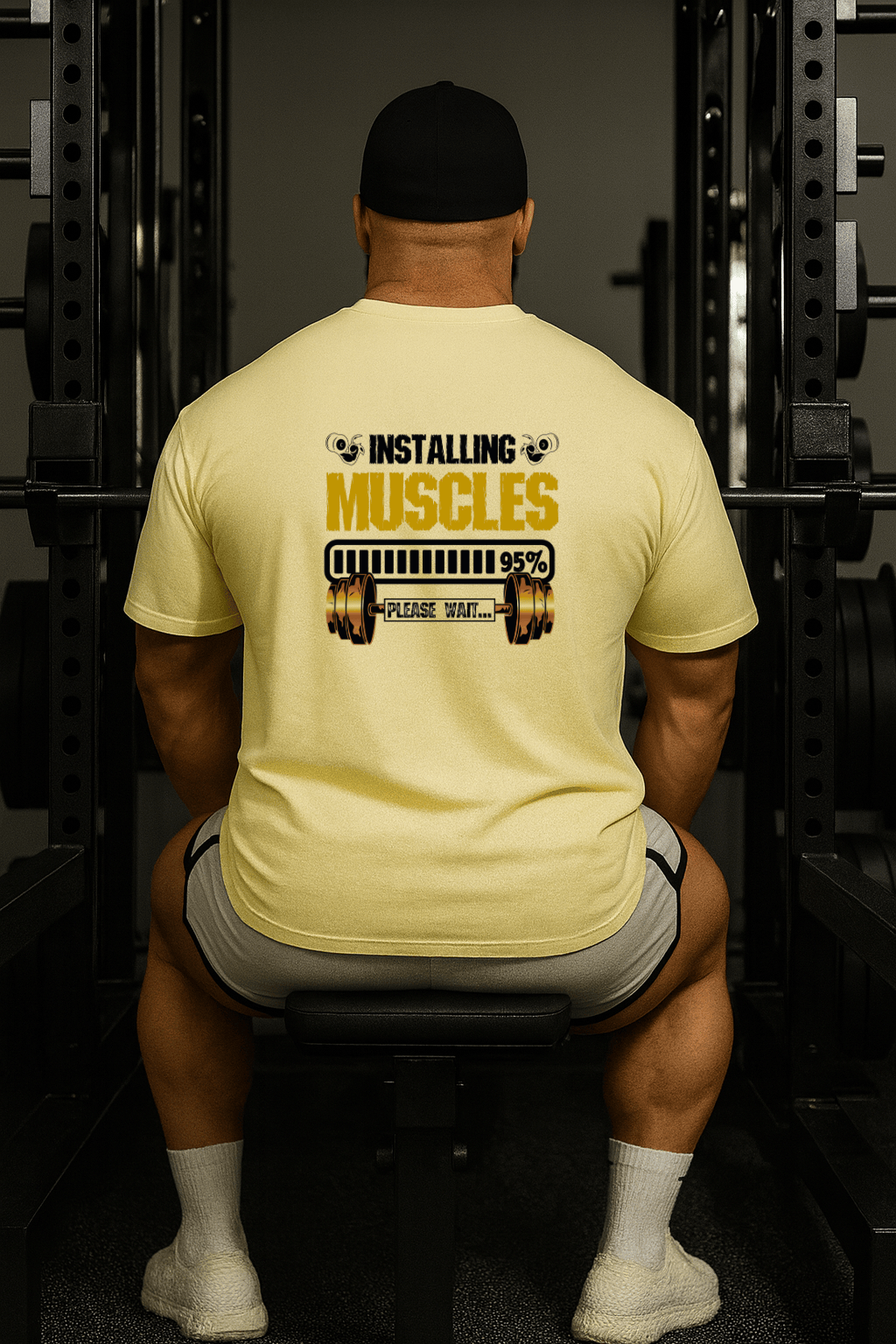 Camiseta Masculina | Estampa Installing Muscles Amarelo