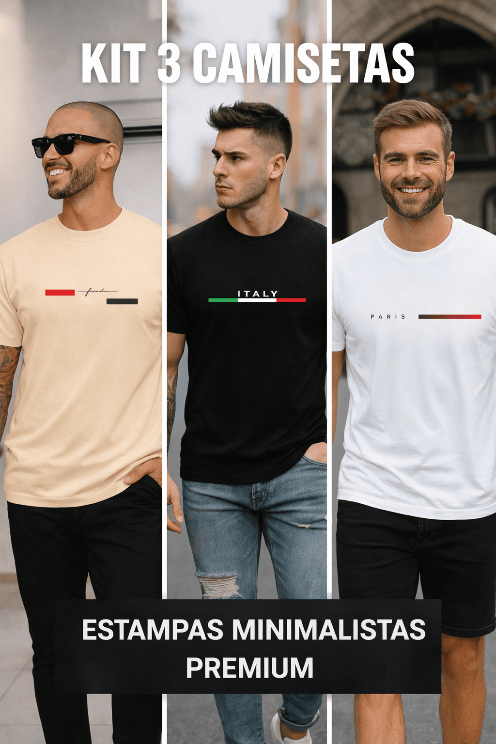 Kit 3 Camiseta Masculina Premium | Mais Vendidas - Urban Icons