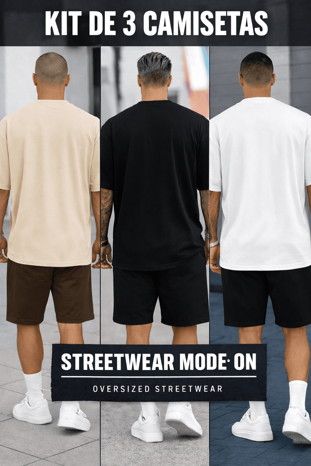 Camiseta Oversized Masculina - kit com 3 Camisetas - As mais Vendidas