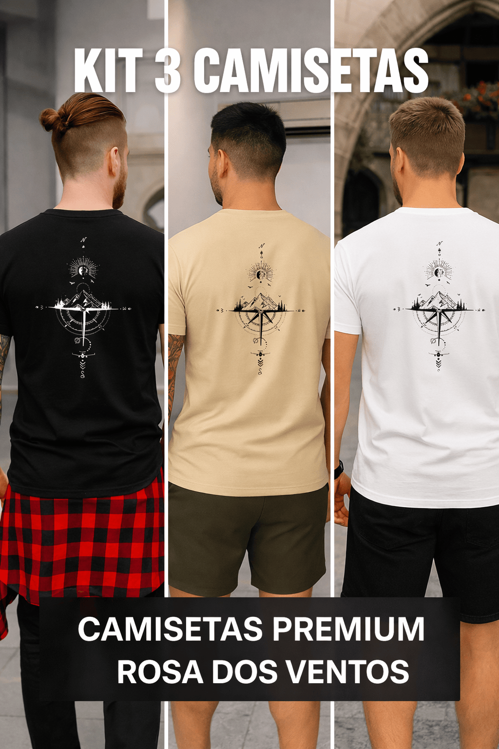 Kit 3 Camiseta Masculina Premium | Mais Vendidas - Rosa dos Ventos