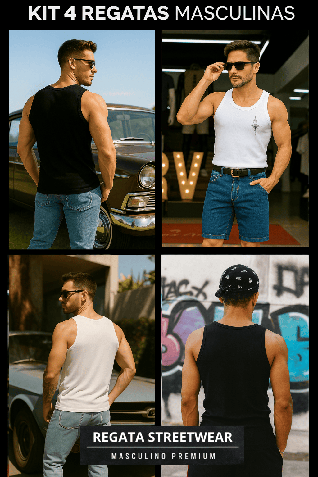 Kit com 4 Regatas Masculinas - Urbano Essential