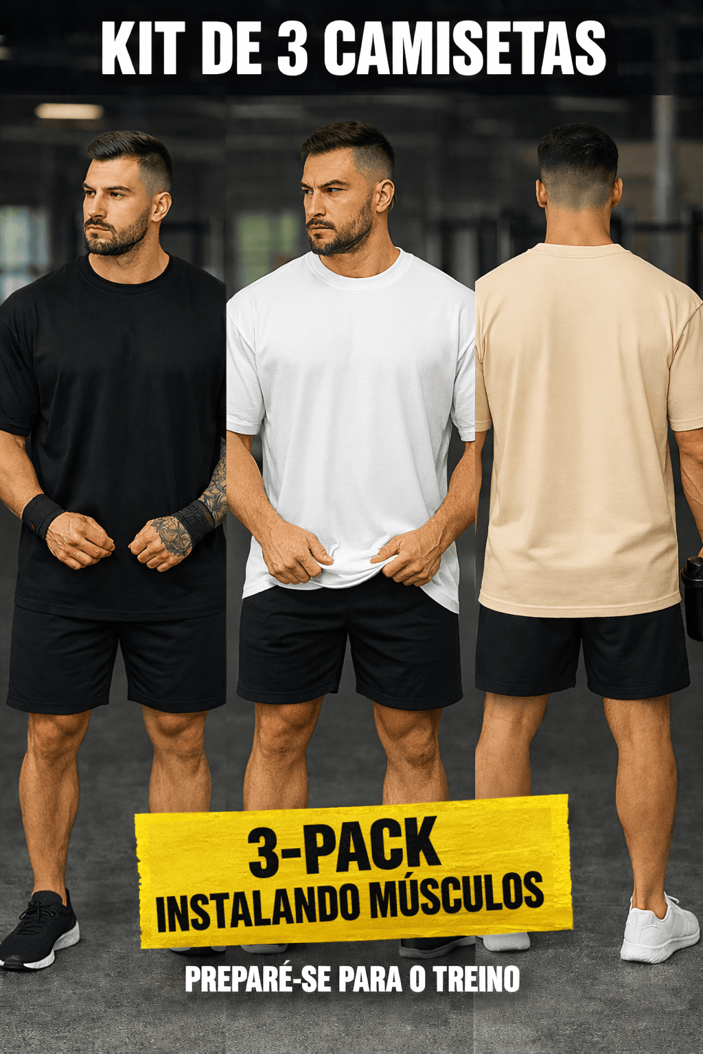 kit com 3 Camisetas Oversized Masculina - Installing Muscles - As mais Vendidas
