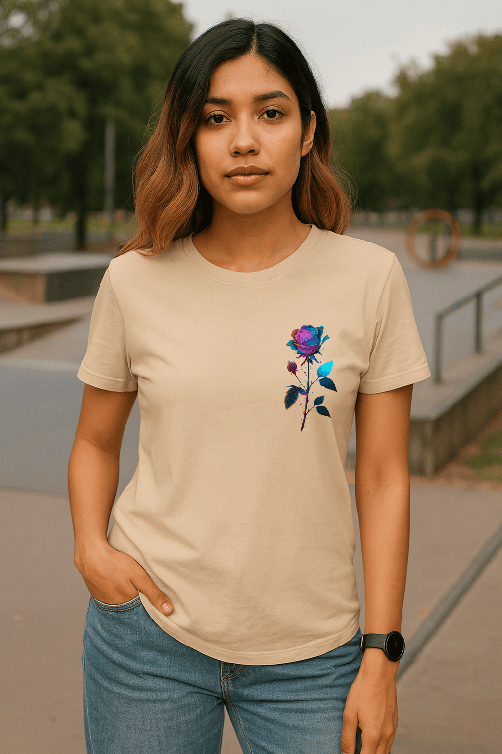 Camiseta Feminina | Estampa Rose Blue
