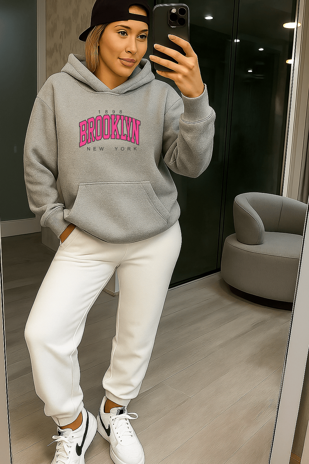 Moletom Feminino Canguru - Estampa Versátil  Brooklyn Rosa