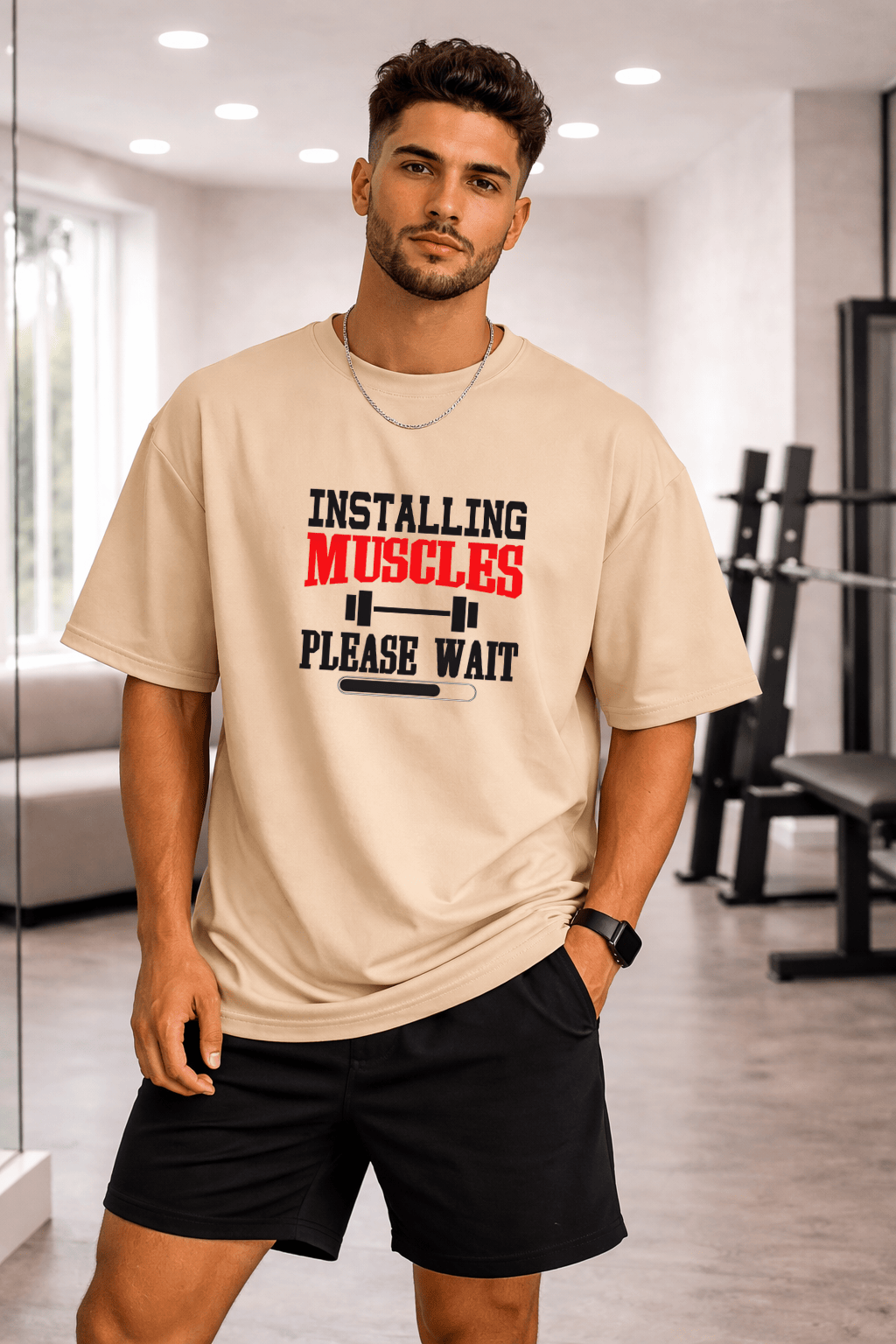 Camisetão Oversized Masculina | Estampa - Installing Muscles Please Wait