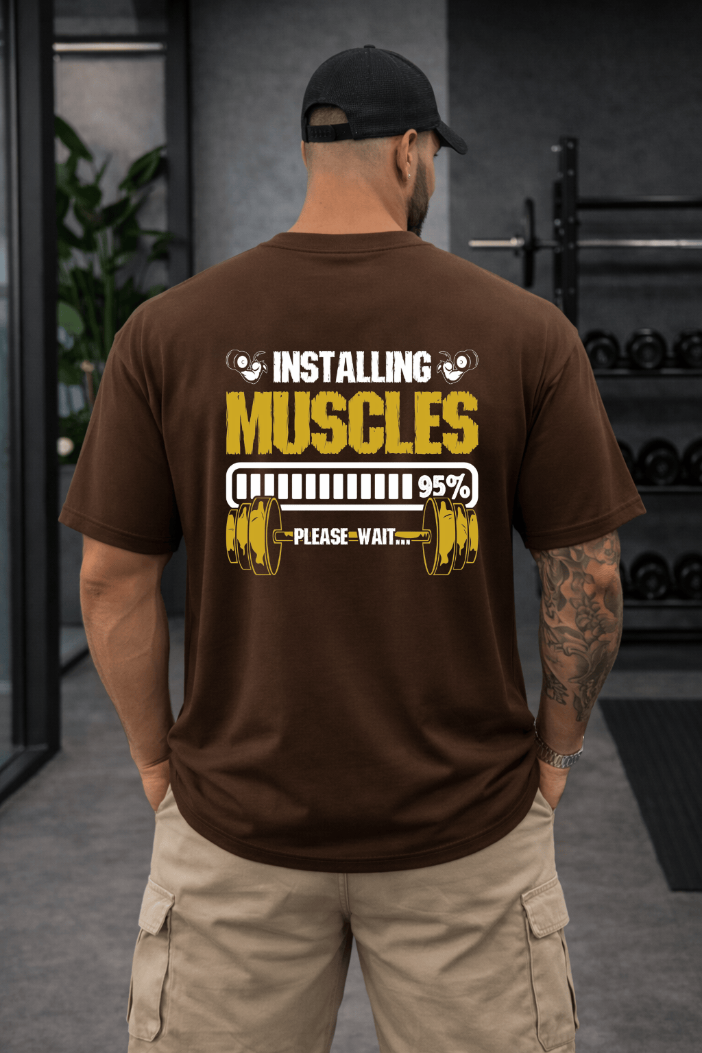 Camisetão Oversized Masculina | Estampa Instaling Muscles Please Wait Halteres