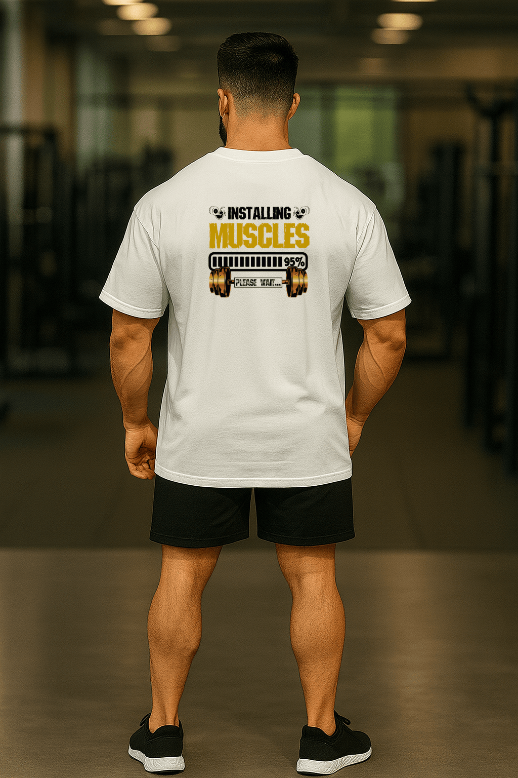 Camiseta Oversized Masculina | Estampa Instaling Muscles Amarelo