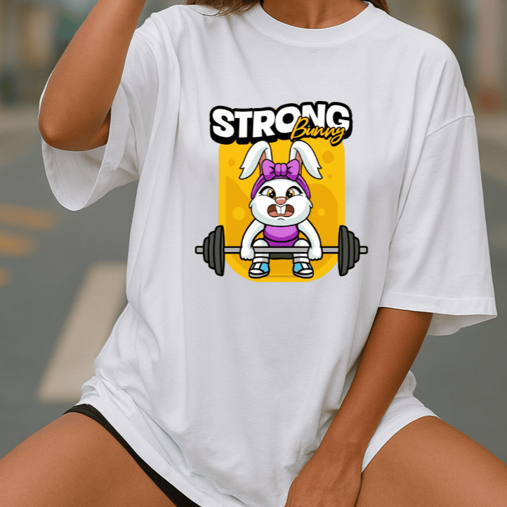 Camiseta Oversized Feminina | Estampa - Coelhinha Fitness