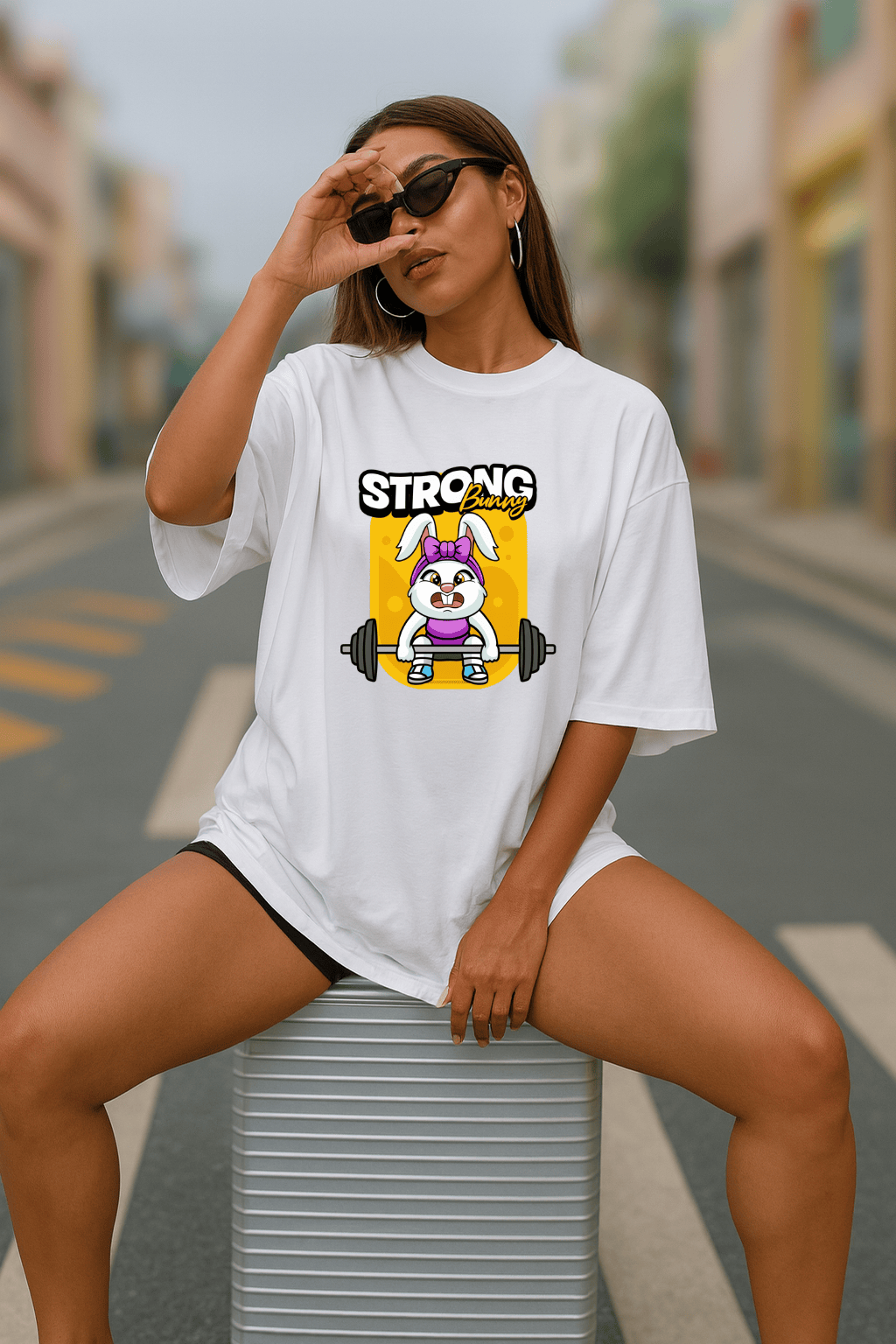 Camiseta Oversized Feminina | Estampa - Coelhinha Fitness