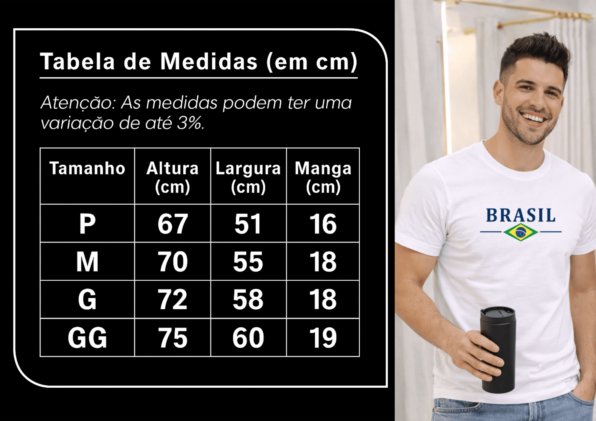 Camiseta Premium Manga Curta Tradicional Masculina Brasil Urban | Casual 100% Algodão
