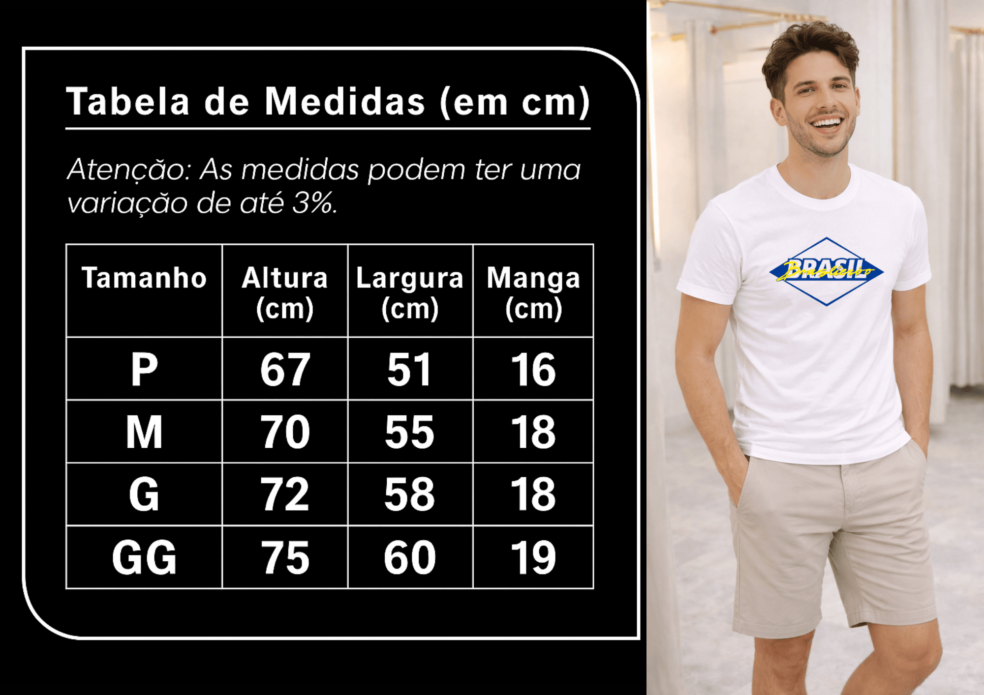Camiseta Premium Manga Curta Tradicional Masculina Brasil Vibes