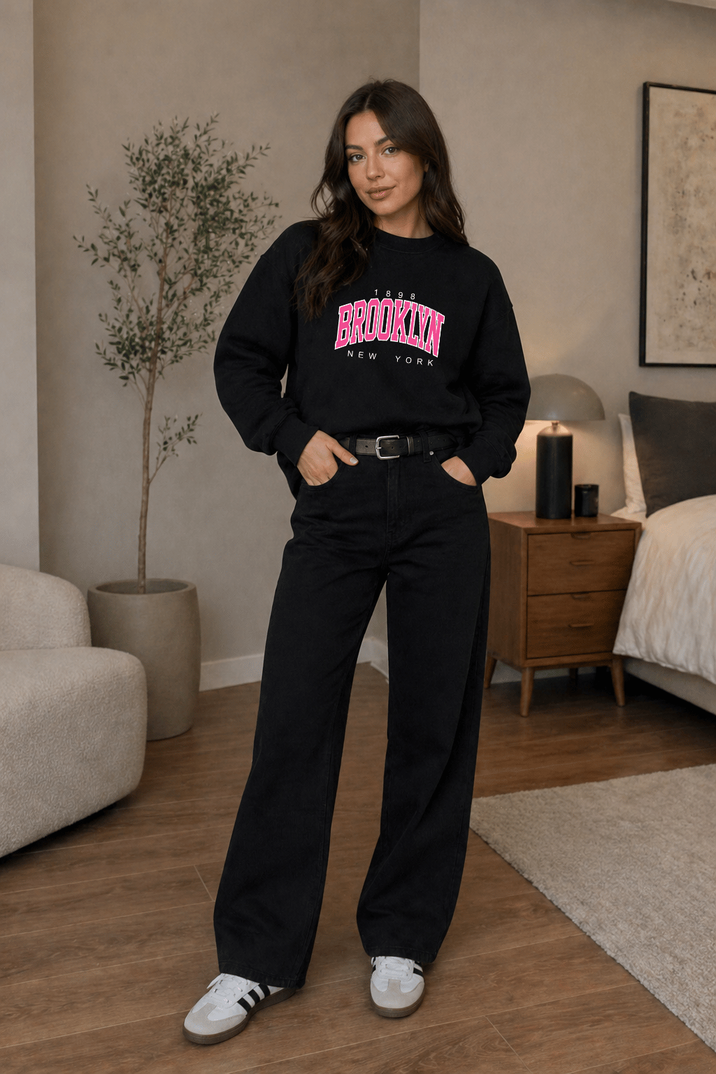 Moletom Feminino Careca - Brooklyn New York Estampa Rosa