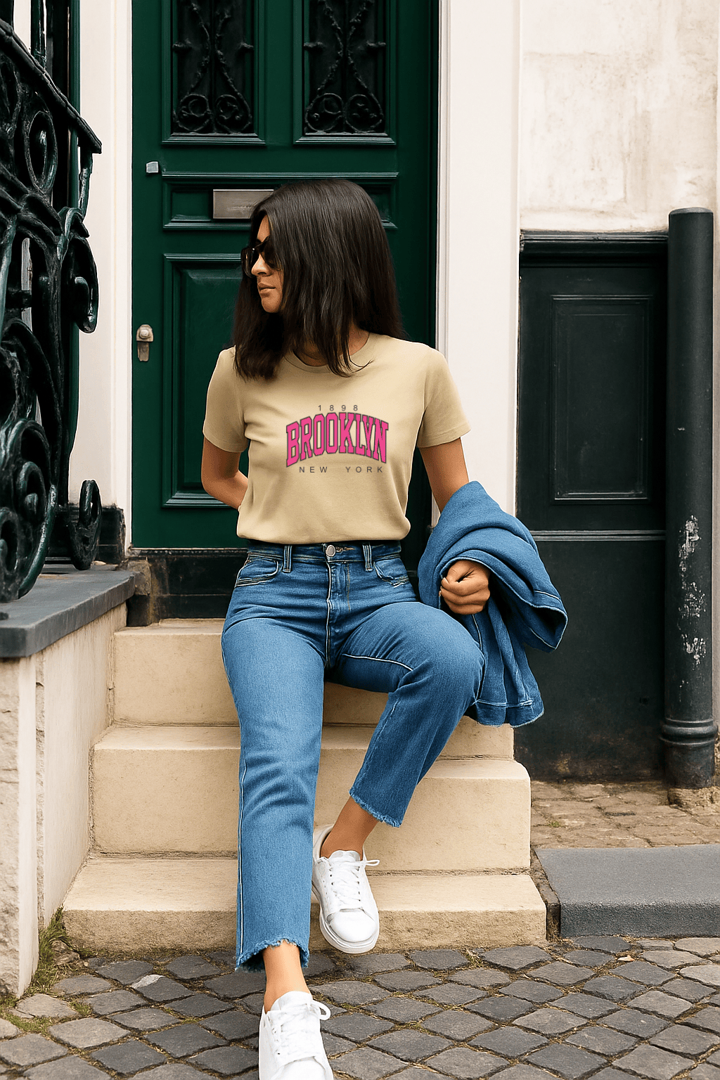 Camiseta Feminina Premium Manga Curta Tradicional  - Brooklyn New York Rosa