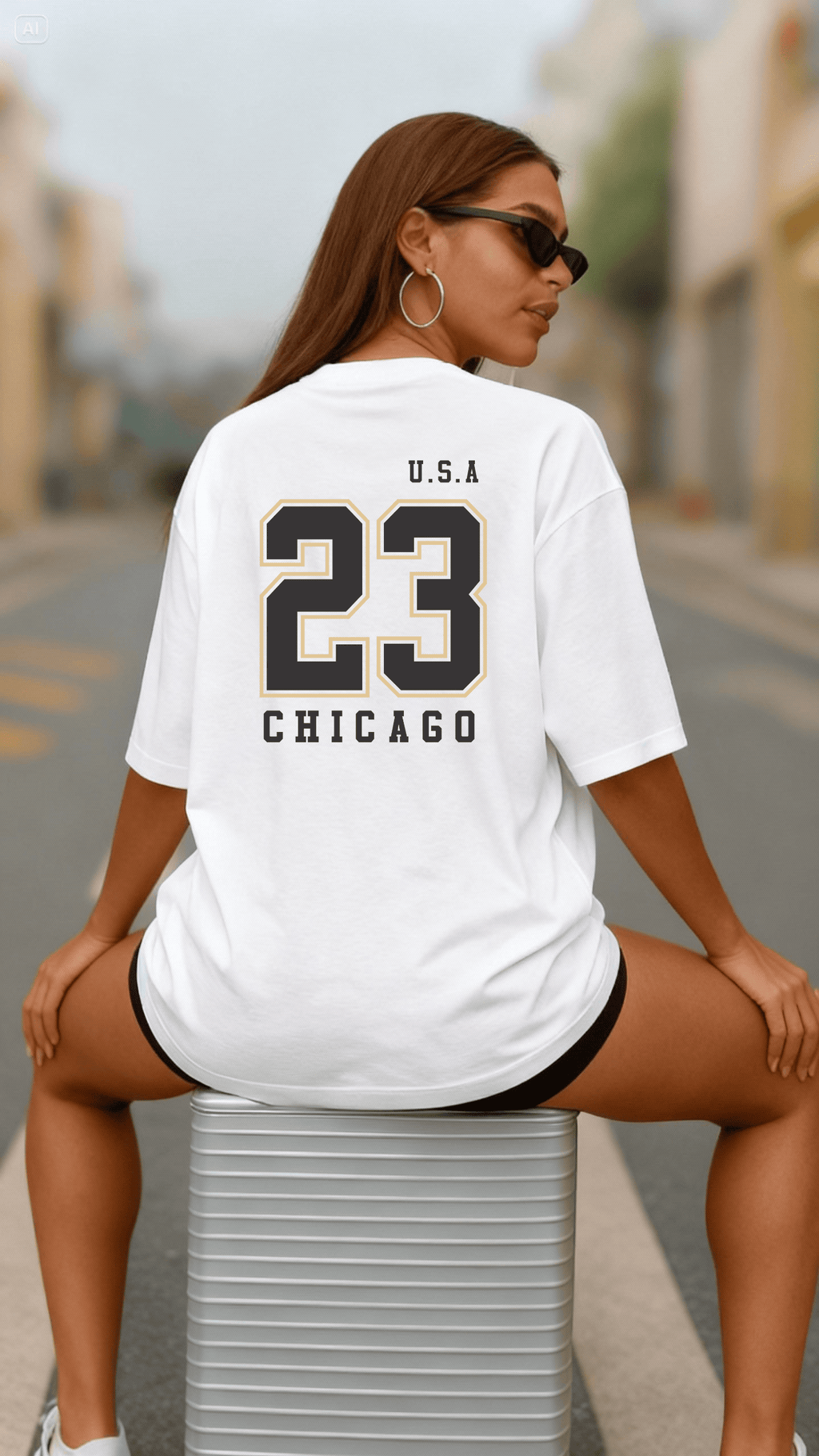 Camiseta Oversized Feminina -  U.S.A 23 Chicago | Estampa nas Costas