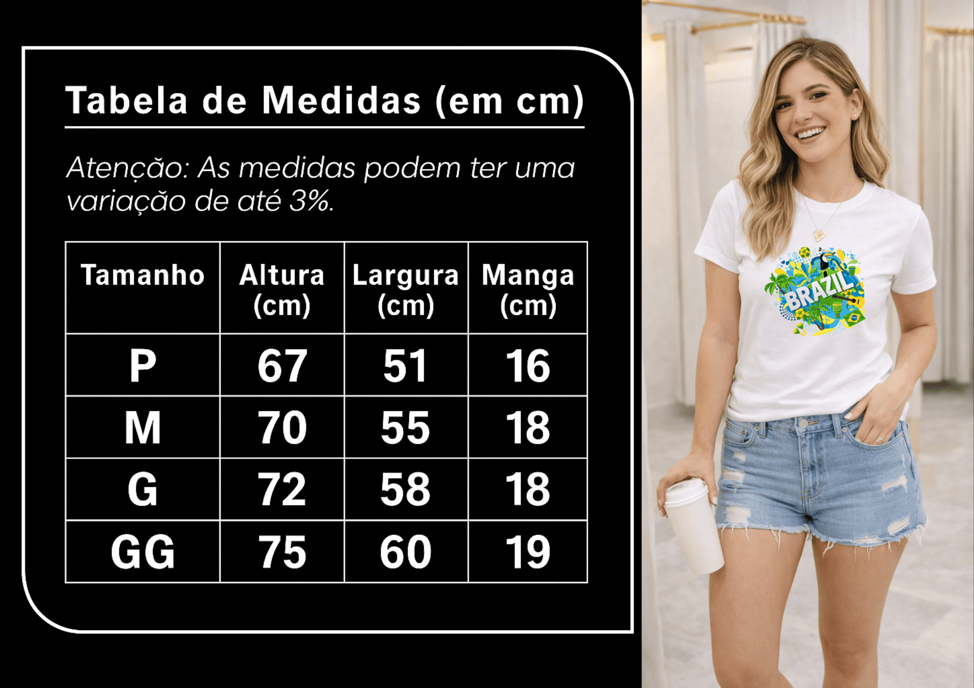Camiseta Premium Manga Curta Tradicional Feminina Brasil | Estilo Nacional