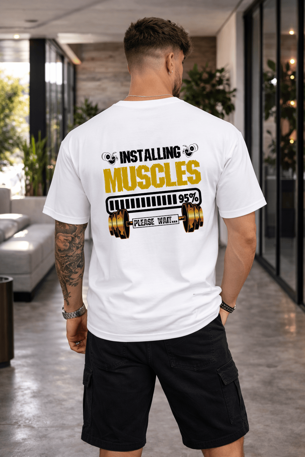 Camisetão Oversized Masculina | Estampa Instaling Muscles Please Wait Halteres