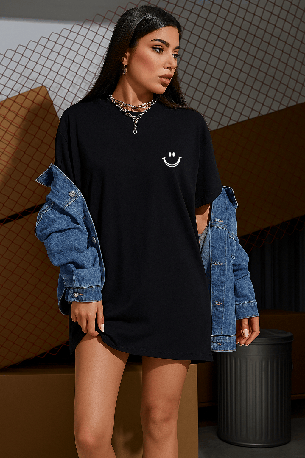 Camiseta Oversized Feminina | Estampa Sorrisinho Minimalista