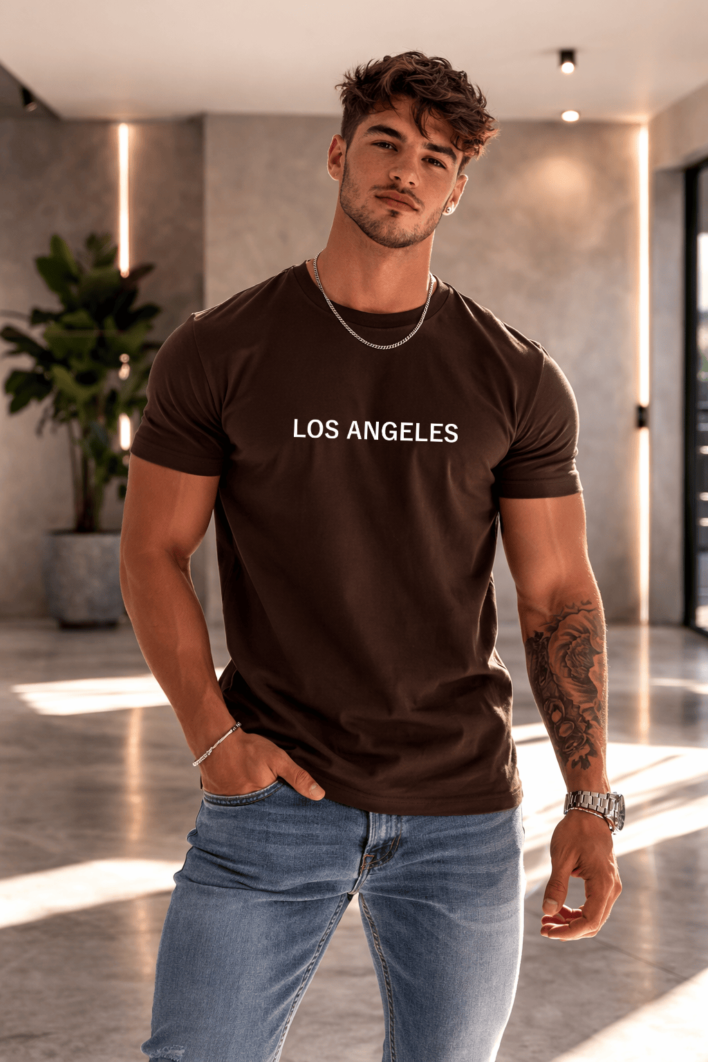 Camiseta Masculina Manga Curta Tradicional - Los Angeles Premium