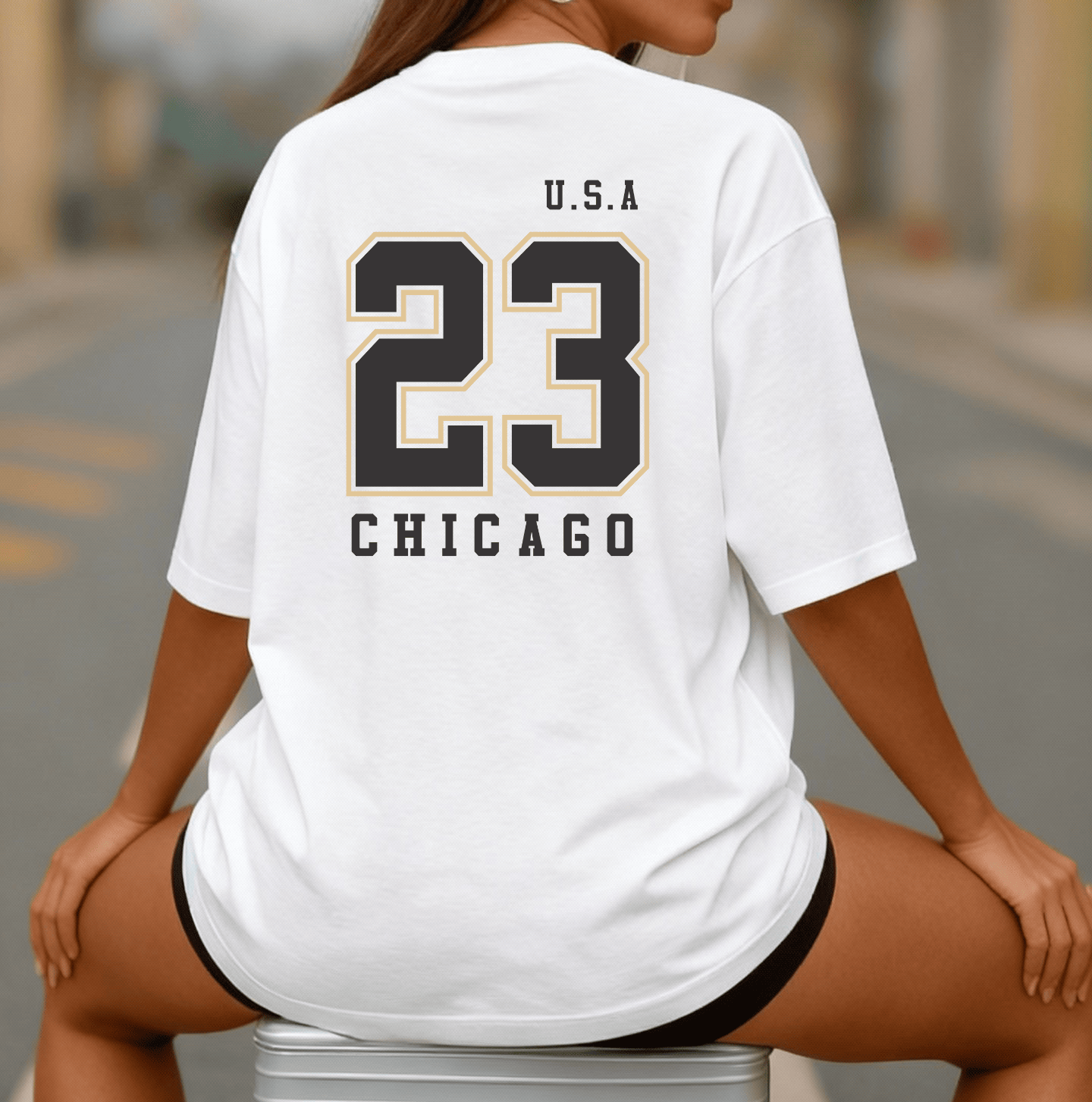 Camiseta Oversized Feminina -  U.S.A 23 Chicago | Estampa nas Costas