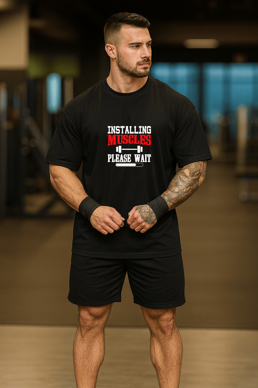 Camiseta Oversized Masculina | Estampa - Installing Muscles vermelho