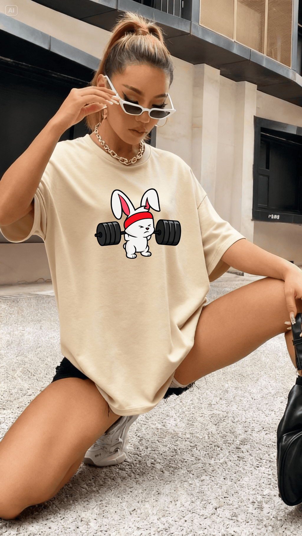 Camiseta Oversized Feminina Bunny Strong