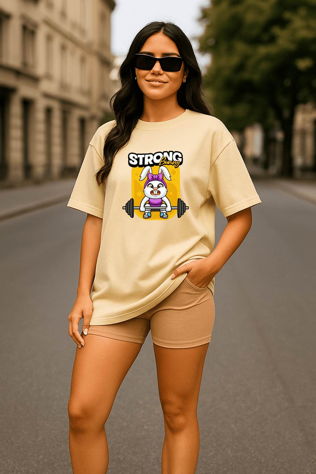 Camiseta Oversized Feminina | Estampa - Coelhinha Fitness