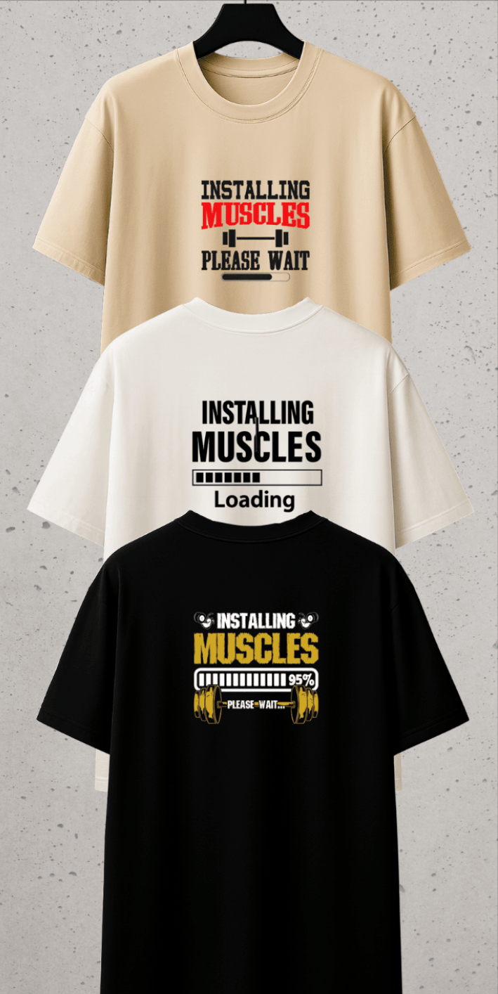 kit com 3 Camisetas Oversized Masculina - Installing Muscles - As mais Vendidas