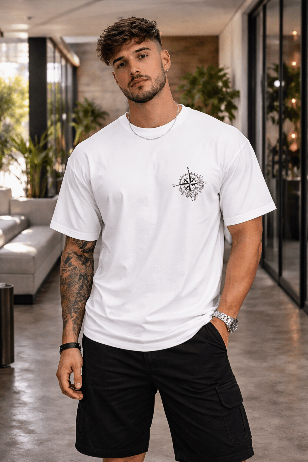 Camiseta Oversized Masculina | Estampa - Rosa dos Ventos Power