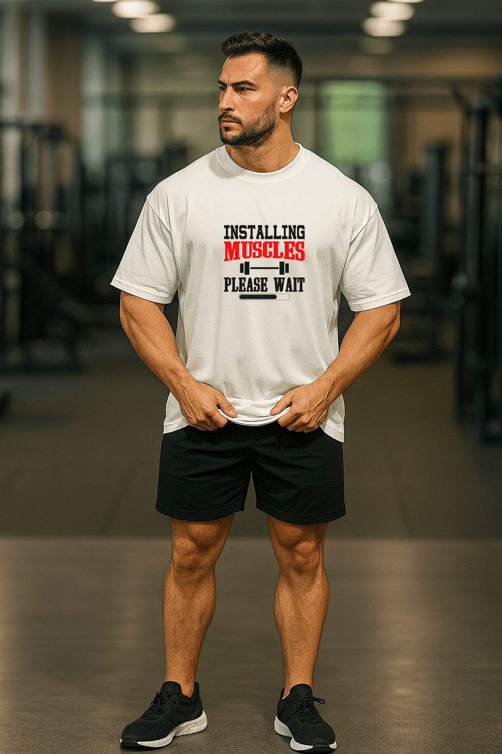 Camiseta Oversized Masculina | Estampa - Installing Muscles vermelho