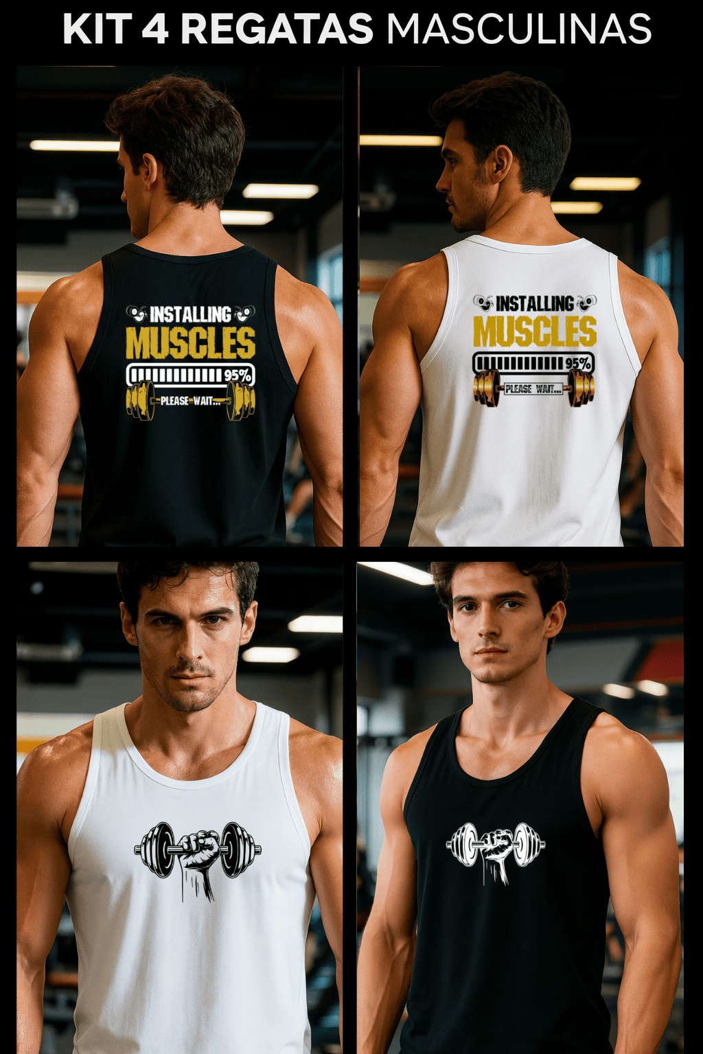 Kit com 4 Regatas Masculinas - Estilo Esportivo Casual