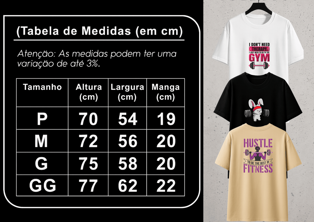 Camiseta Oversized Feminina -  As mais Vendidas - Estampas Treino