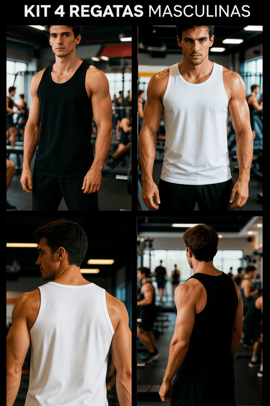 Kit com 4 Regatas Masculinas - Estilo Esportivo Casual