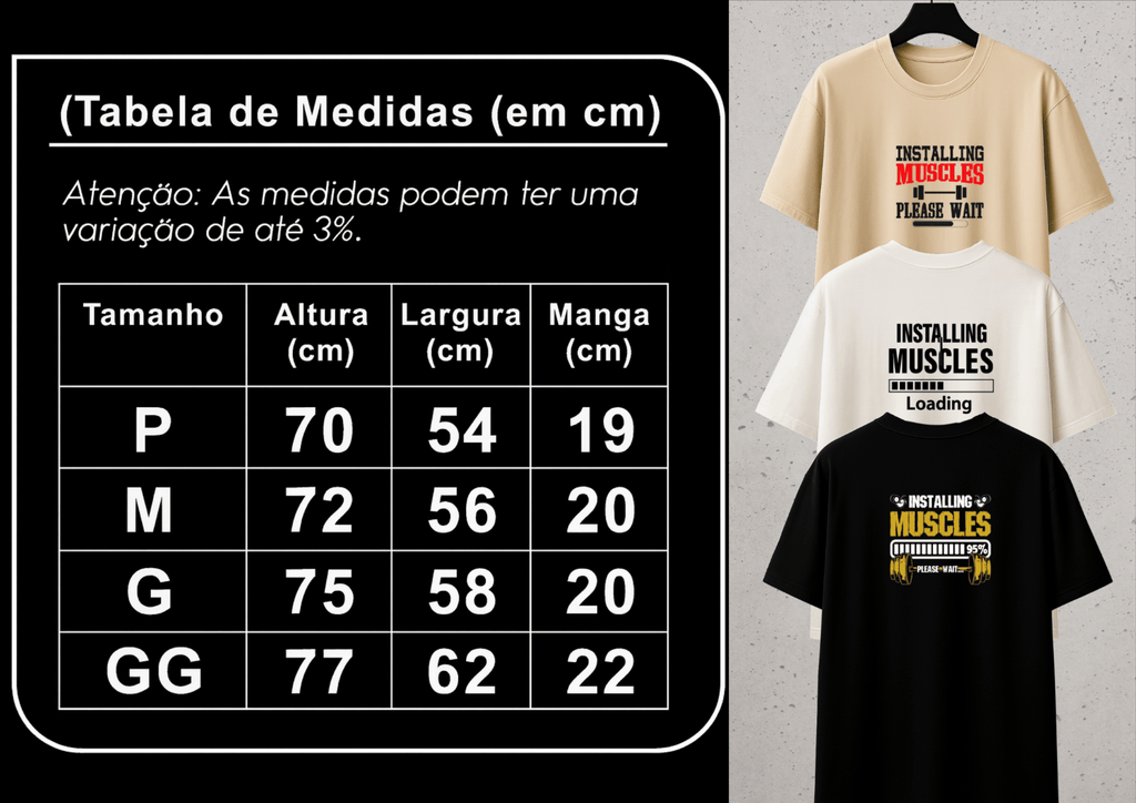 kit com 3 Camisetas Oversized Masculina - Installing Muscles - As mais Vendidas