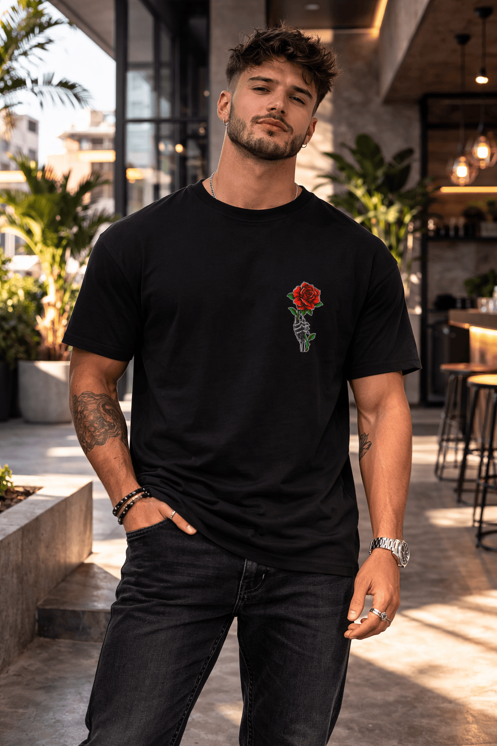 Camiseta Masculina Tradicional Manga Curta - Rose Pain Red