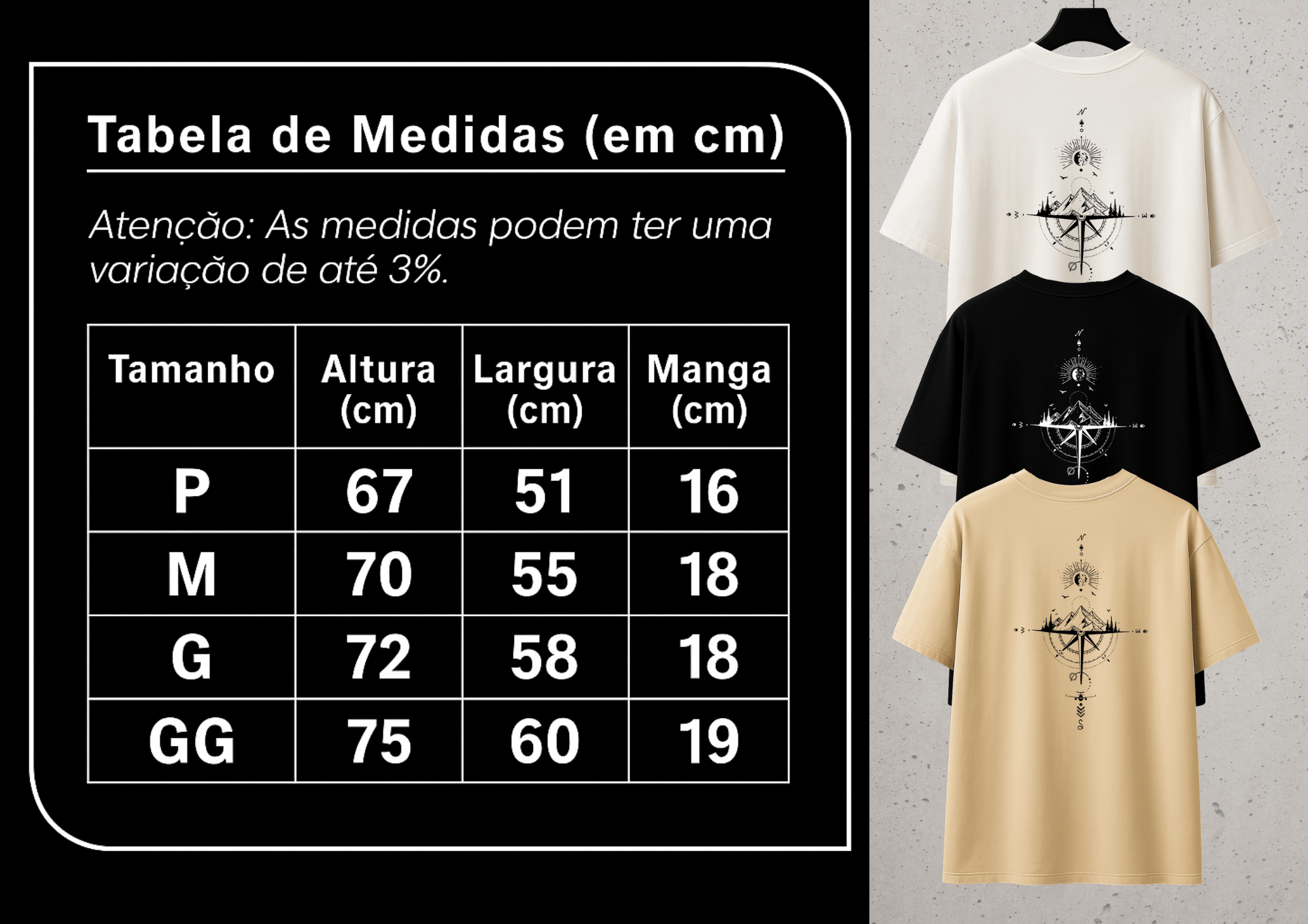 Kit 3 Camiseta Masculina Premium | Mais Vendidas - Rosa dos Ventos