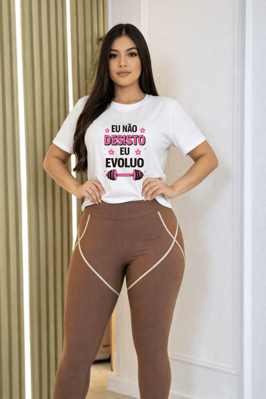 Camiseta Feminina Tradicional Manga Curta Almayda - Eu Não Desisto, Eu Evoluo