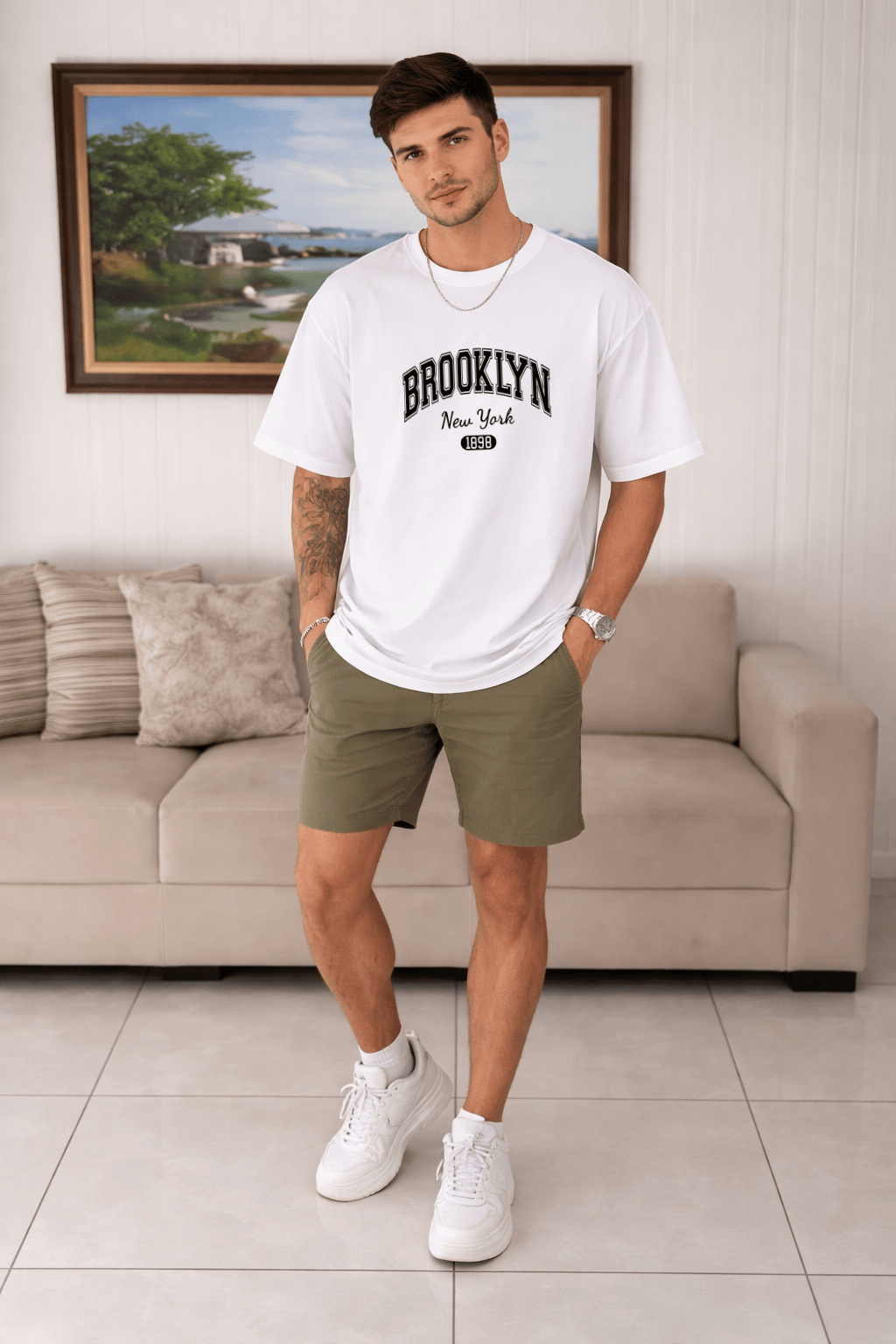 Camiseta Oversized Masculina | Estampa - Brooklyn Nova York