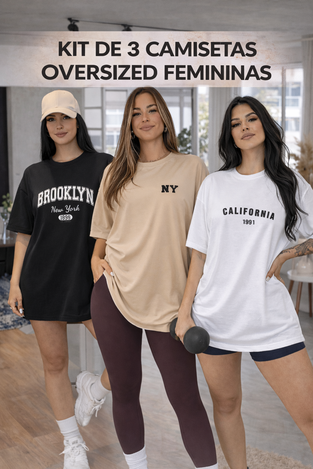 Camisetão Oversized  Feminina -  Kit 3 Camisetas - As mais Vendidas