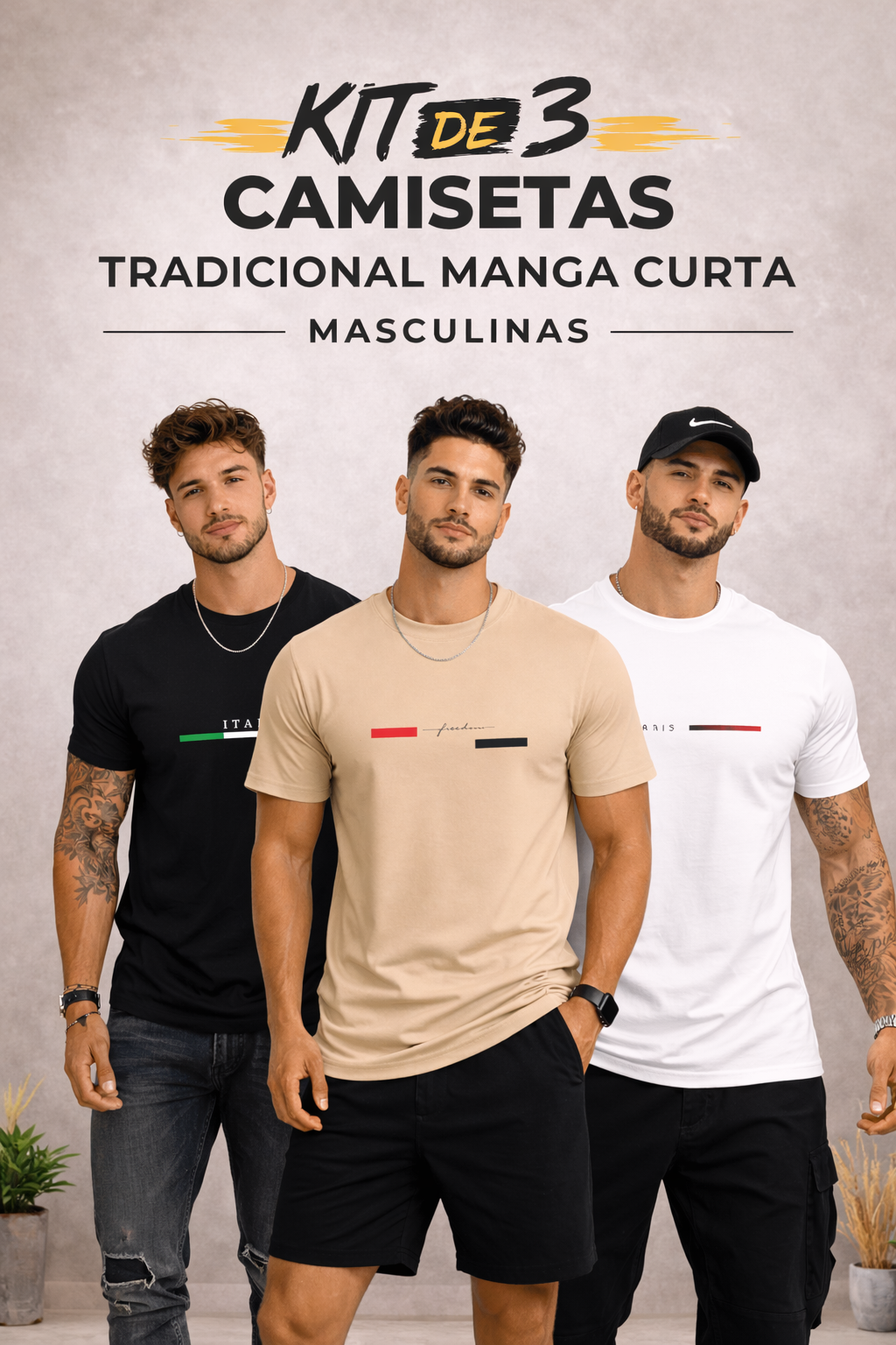 Kit 3 Camiseta Masculina Premium Manga Curta Tradicional  | Mais Vendidas - Urban Icons