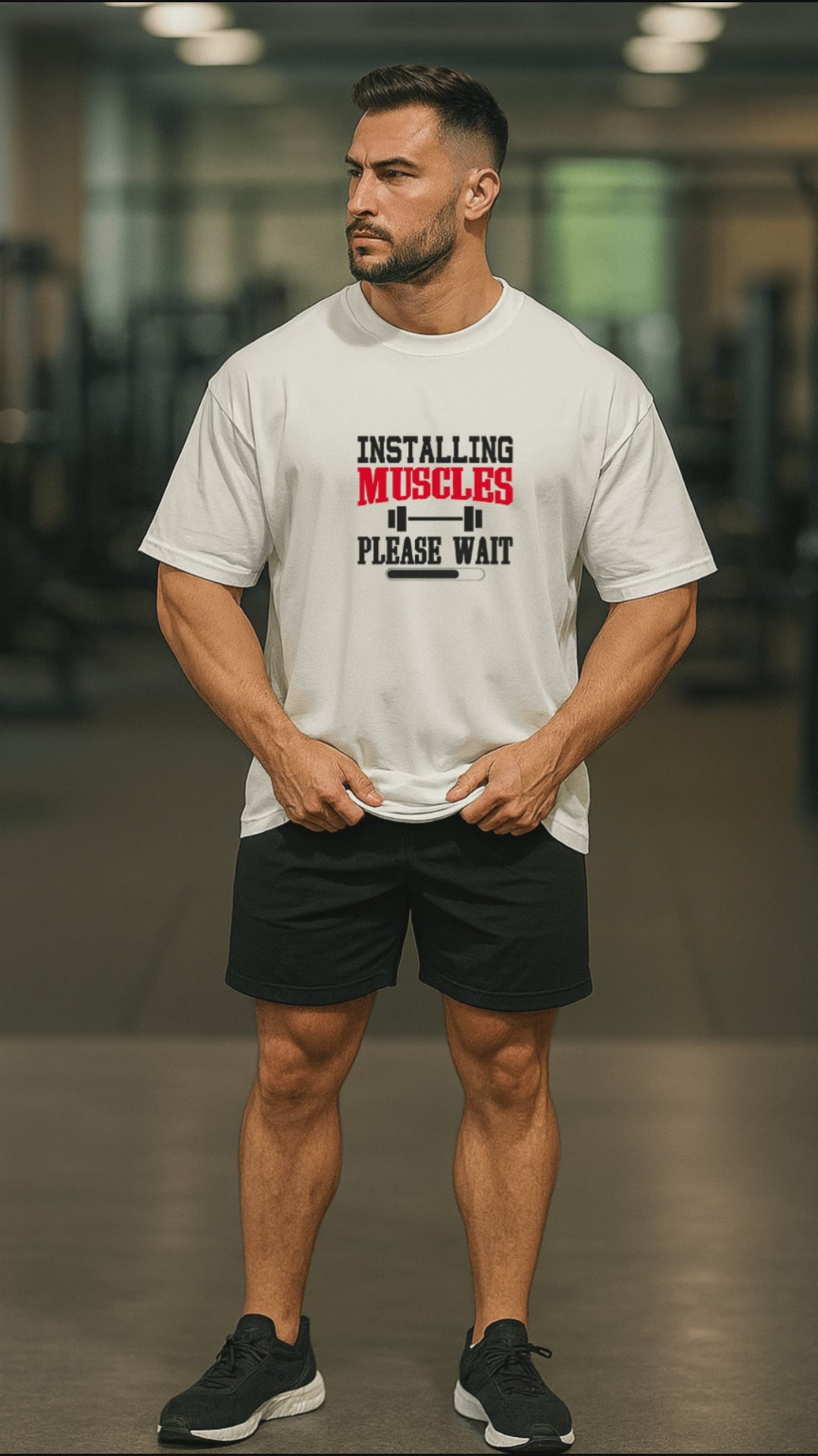 Camiseta Oversized Masculina | Estampa - Installing Muscles vermelho