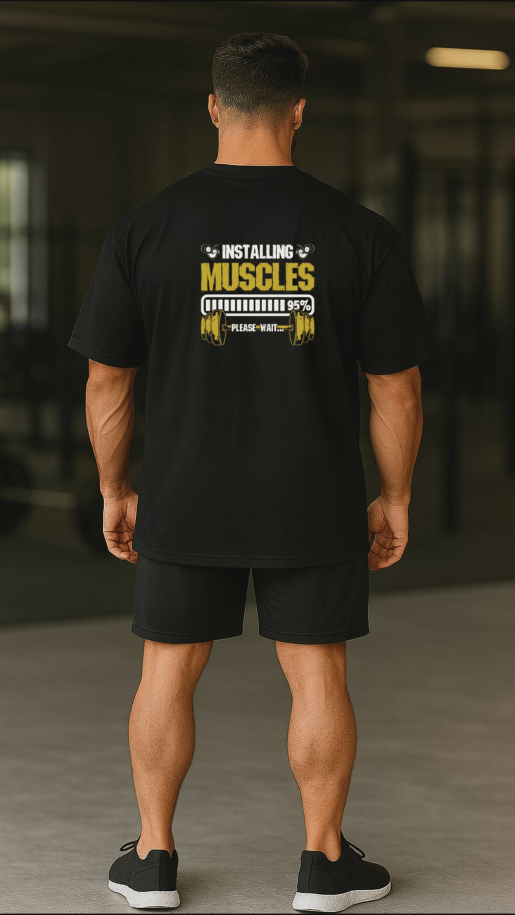 Camiseta Oversized Masculina | Estampa Instaling Muscles Amarelo