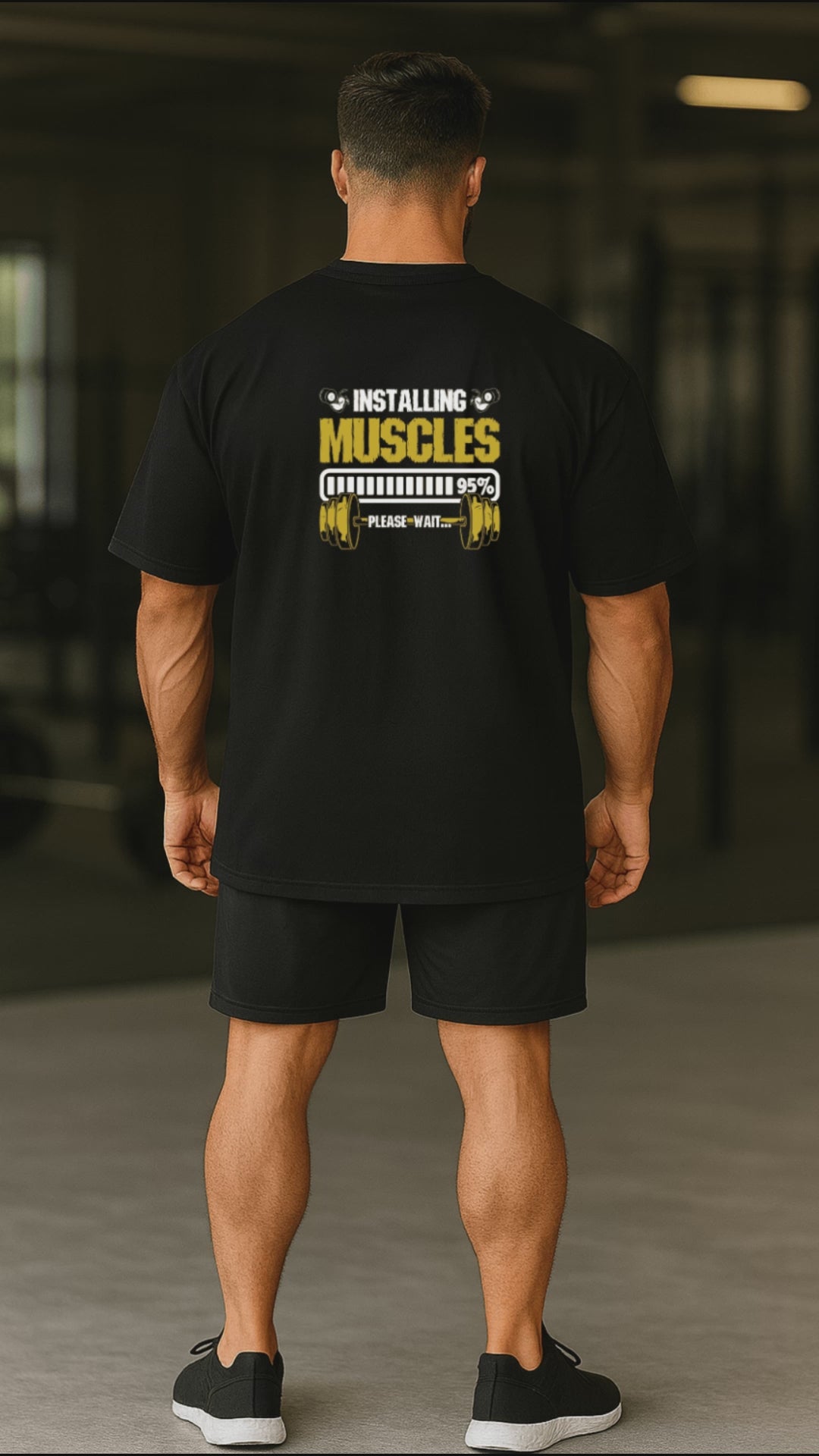 Camiseta Oversized Masculina | Estampa Instaling Muscles Amarelo