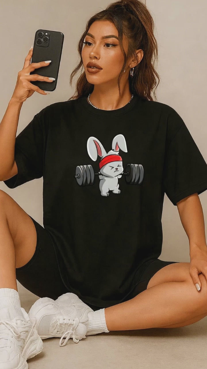 Camiseta Oversized Feminina Bunny Strong