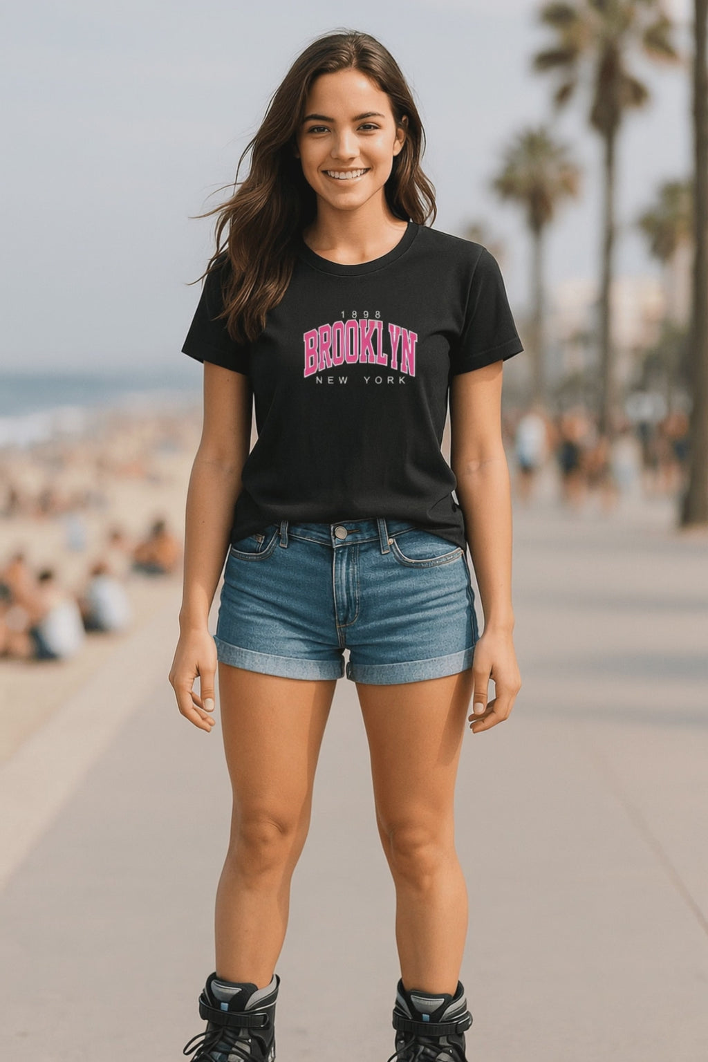 Camiseta Feminina | Estampa - Brooklyn New York Rosa
