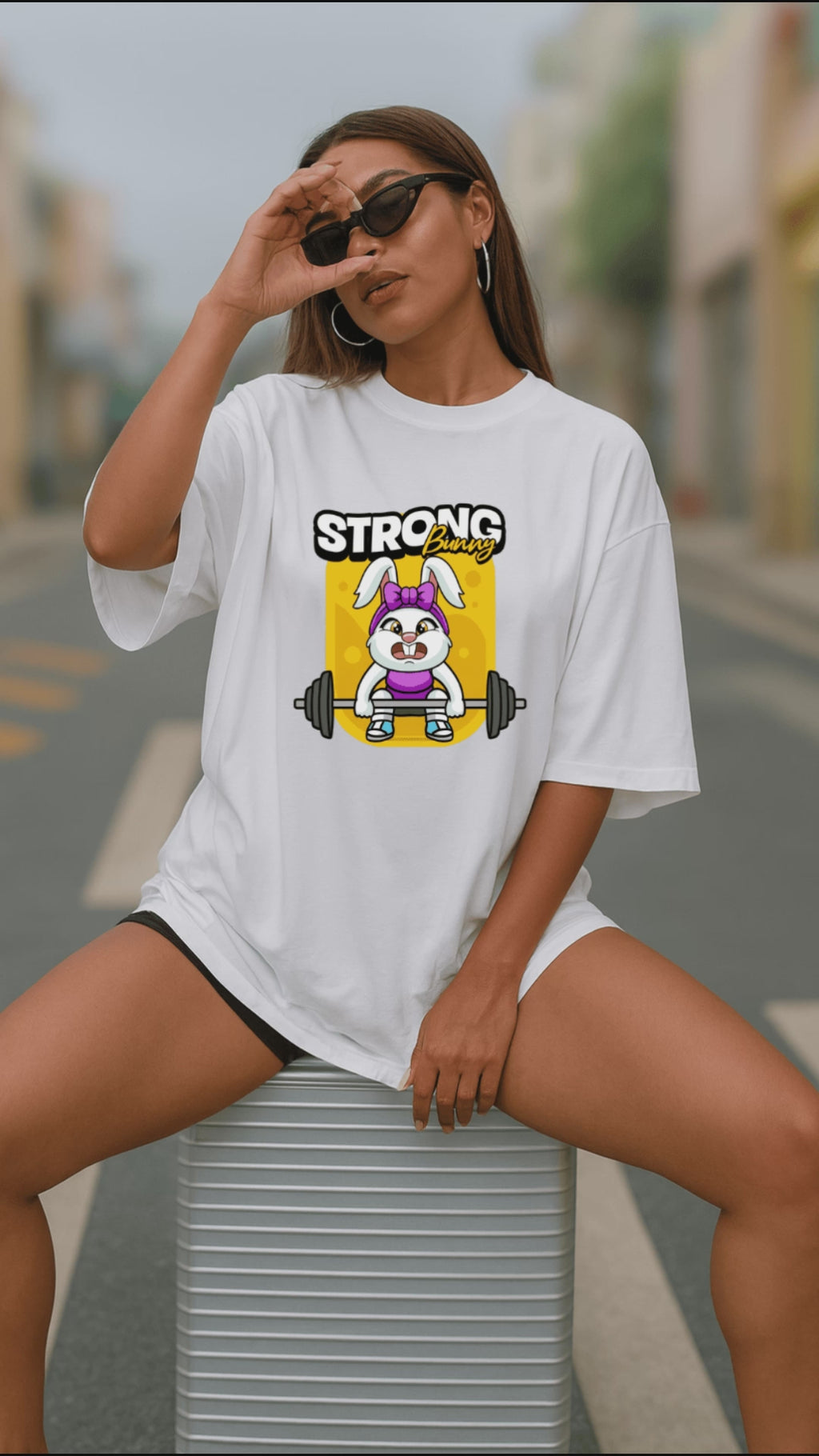 Camiseta Oversized Feminina | Estampa - Coelhinha Fitness